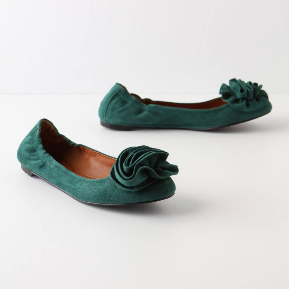 Anthropologie Pixie Hollow Ballet Flats Green Suede Comfort Shoes By Ras Size 39